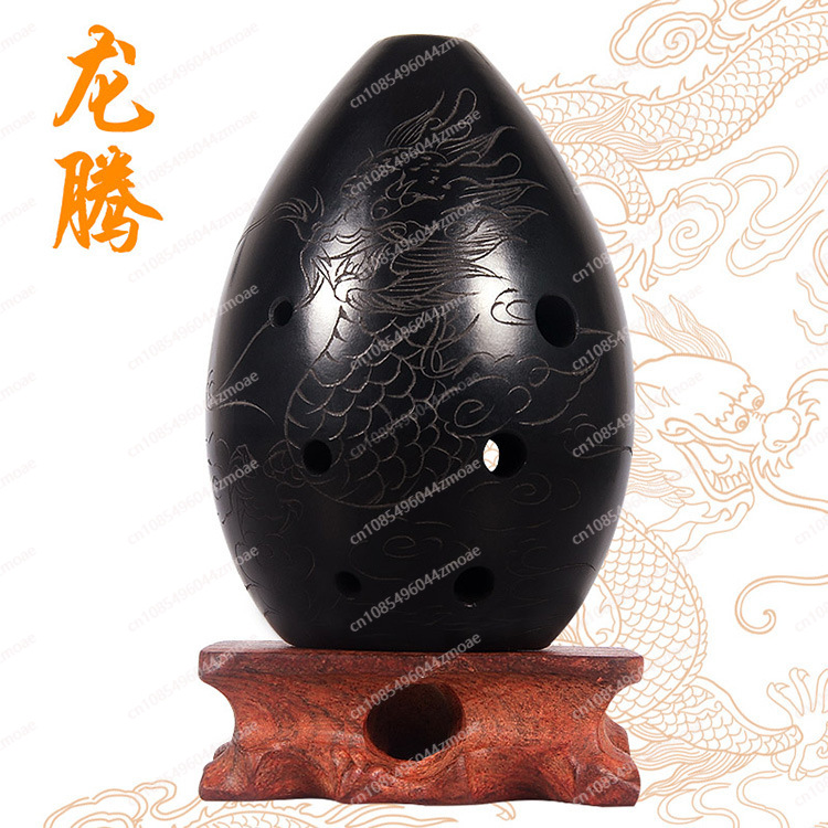 Musical Instrument Xun - Achtholige peervormige zwarte aardewerk-klankenpijp voor studenten,